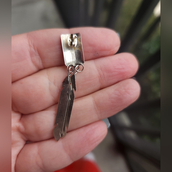 Handmade Sterling Silver 925 Vintage Native American Feather Dangle Earrings - Picture 4 of 5